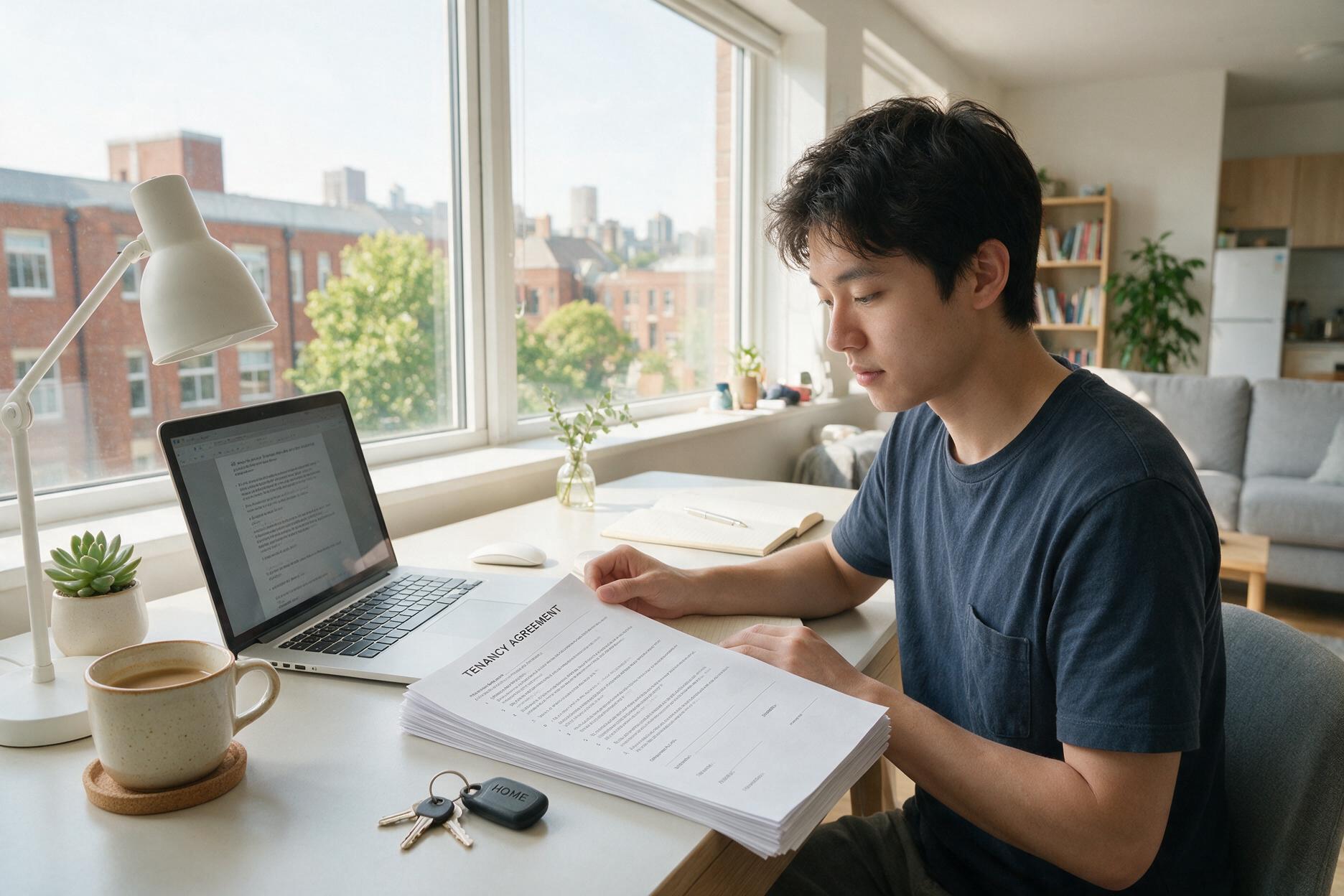 university student carefully reviewing a tenancy agreement